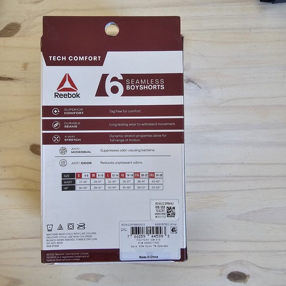 Reebok Women's Tech Comfort 5 Seamless Boyshorts 2X Large 20 22 Tag Free OpenBox - Picture 2 of 7